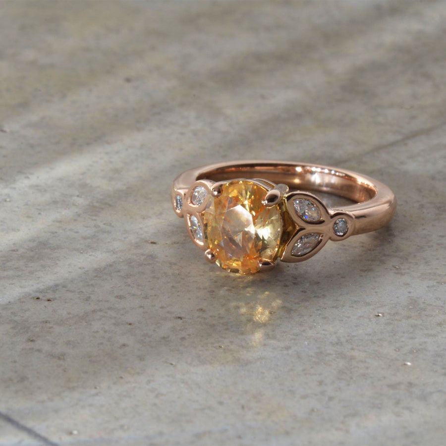 Peach Sapphire and Diamond in Red Gold