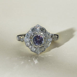 Sapphire and Diamond Art Deco Inspired Ring in Platinum