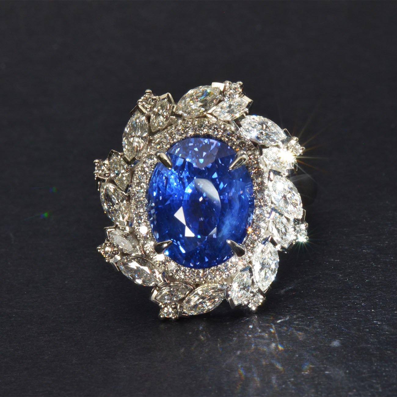 Sapphire and Diamond Platinum Ring – Jewellers Workshop