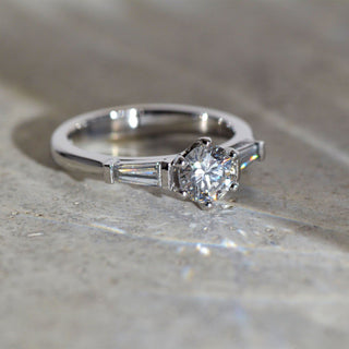 Round Brilliant and Tapered Baguette Diamonds Platinum Ring