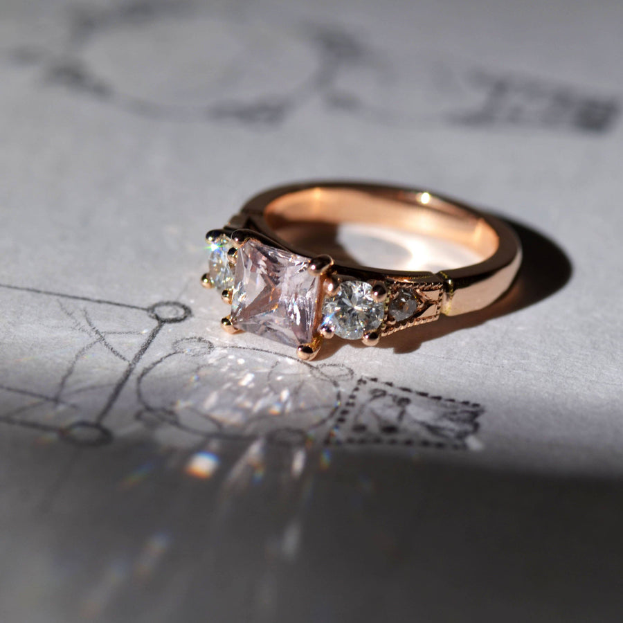 Peach Sapphire and Diamond Rose Gold Ring