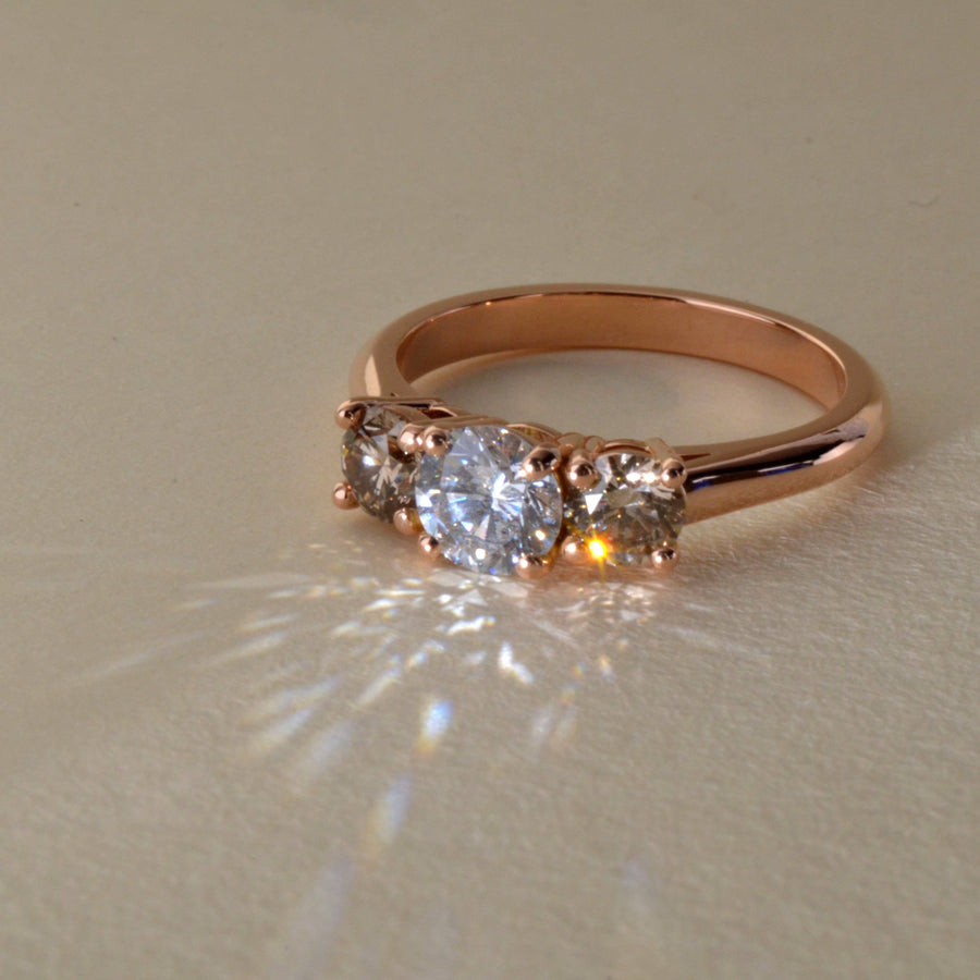 White and Champagne Diamonds in Rose Gold Ring