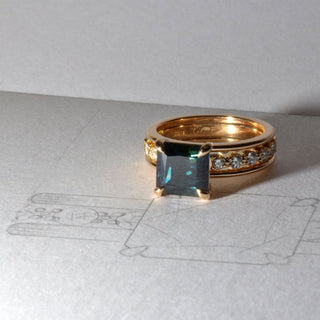 Teal Sapphire and Diamonds Rose Gold Ring