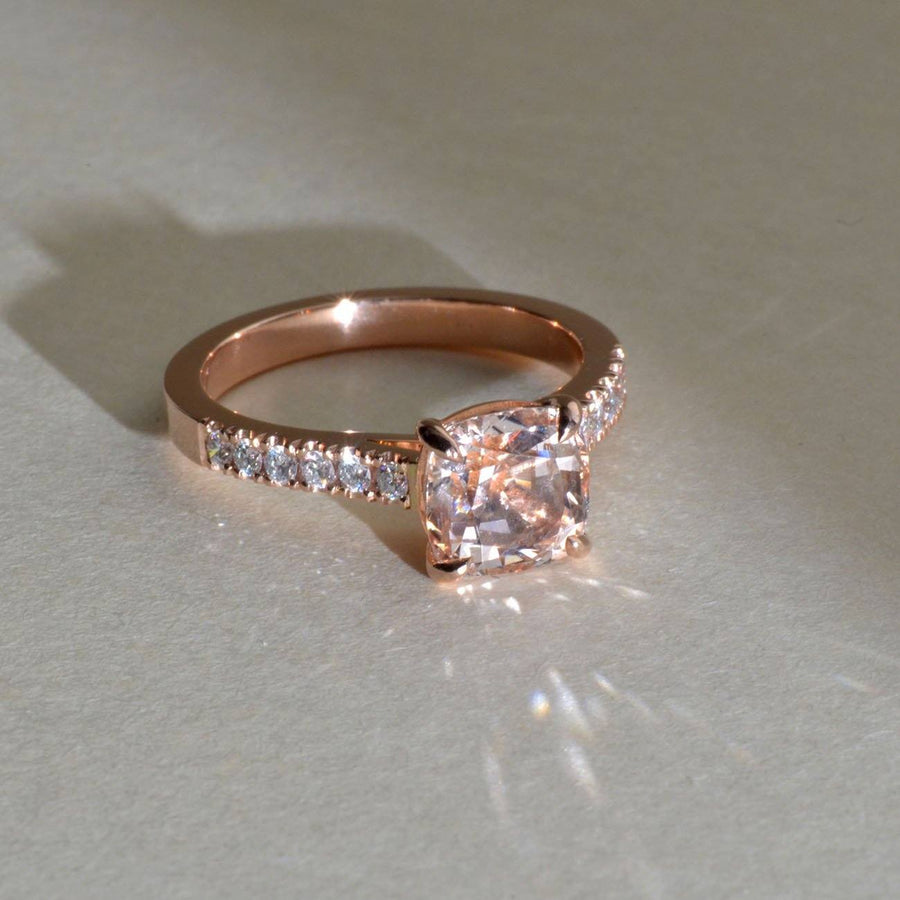 Morganite and Diamond in Red Gold