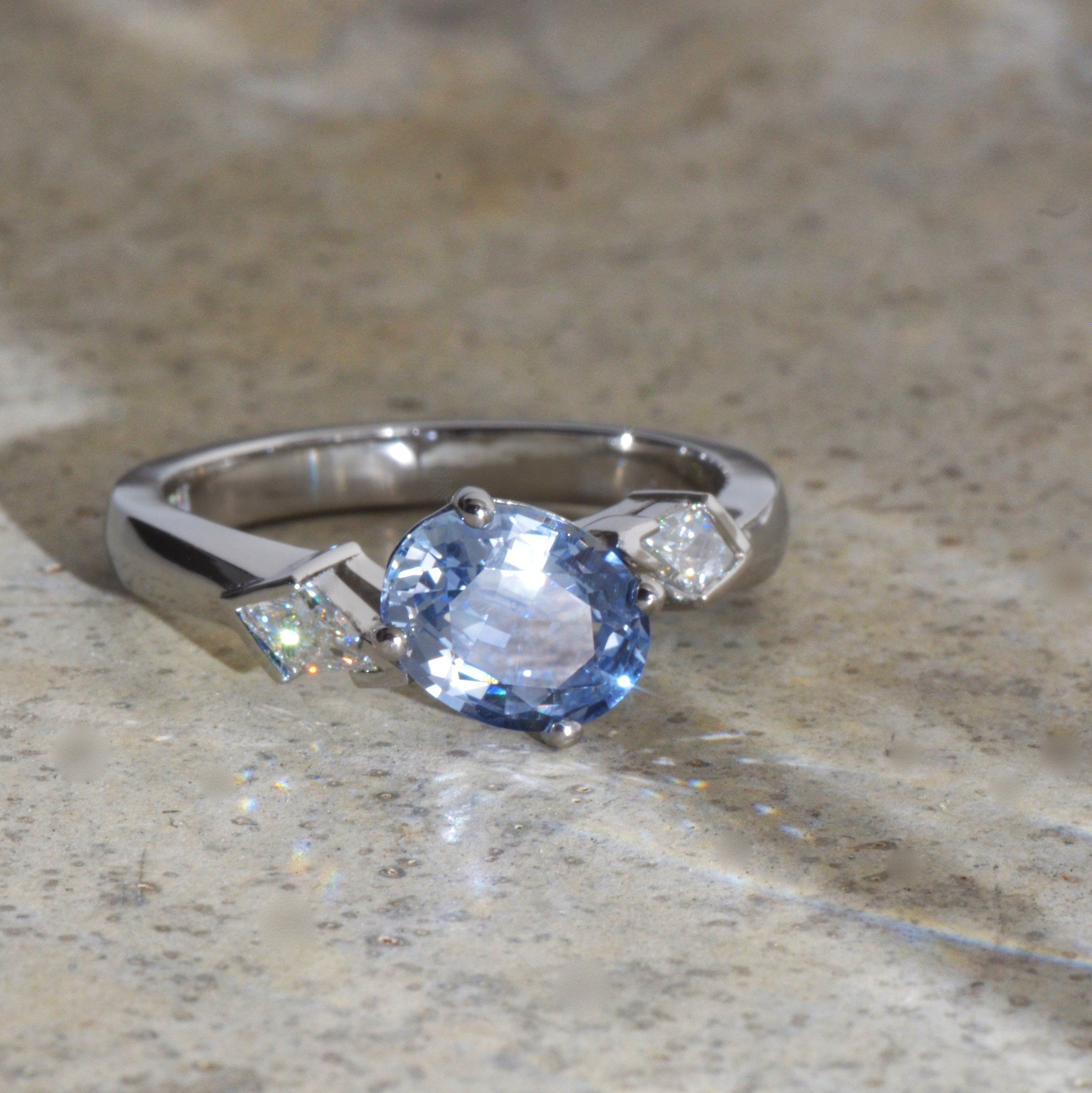 Sky Blue Sapphire and Kite Diamond Ring in Platinum – Jewellers Workshop