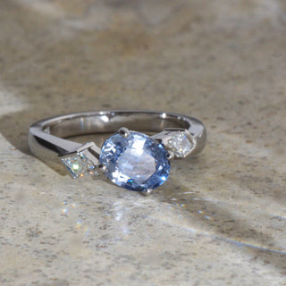 Sky Blue Sapphire and Kite Diamond Ring in Platinum